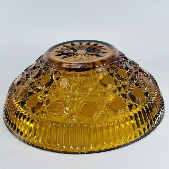Vintage Amber Windsor Depression Glass Bowl  7.5" Cane & Button Indiana - Picture 7 of 10